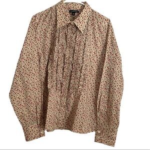 NWOT Land’s End Cottagecore Prairie Floral Print Button Up Ruffle Front Size XL